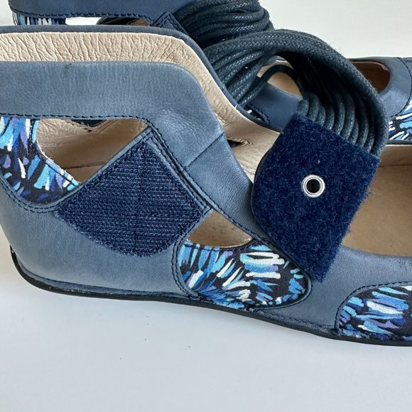 Funky Blue Leather Mary Janes with Contrasting Print Inserts - Picture 4 of 8